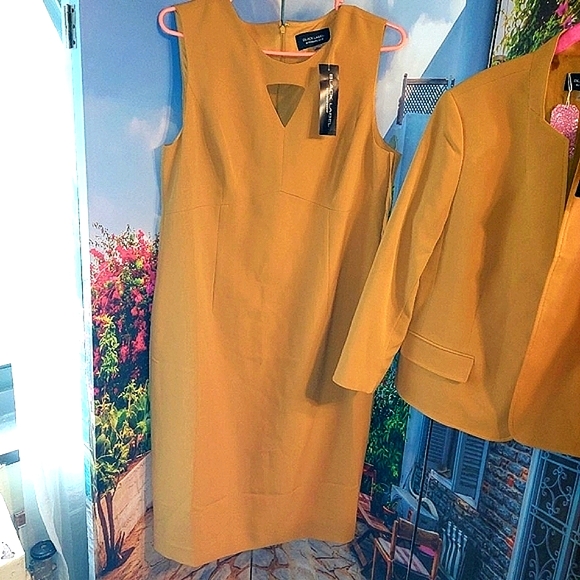 Black Label Evan Picone 2pc Dress Suit Mustard Yellow - Picture 7 of 12